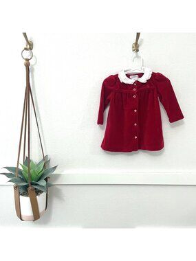 Ralph Lauren Ruffle Collar Long Sleeve Red Velvet Dress Size 6M Holiday